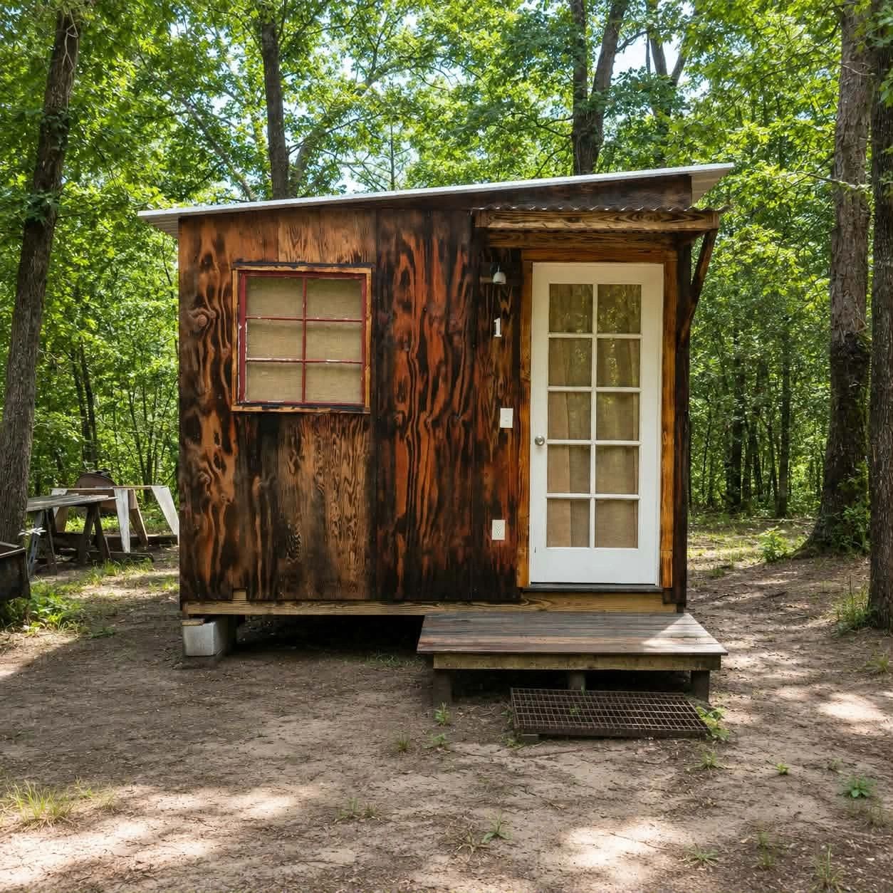 Small rustic cabin in forest