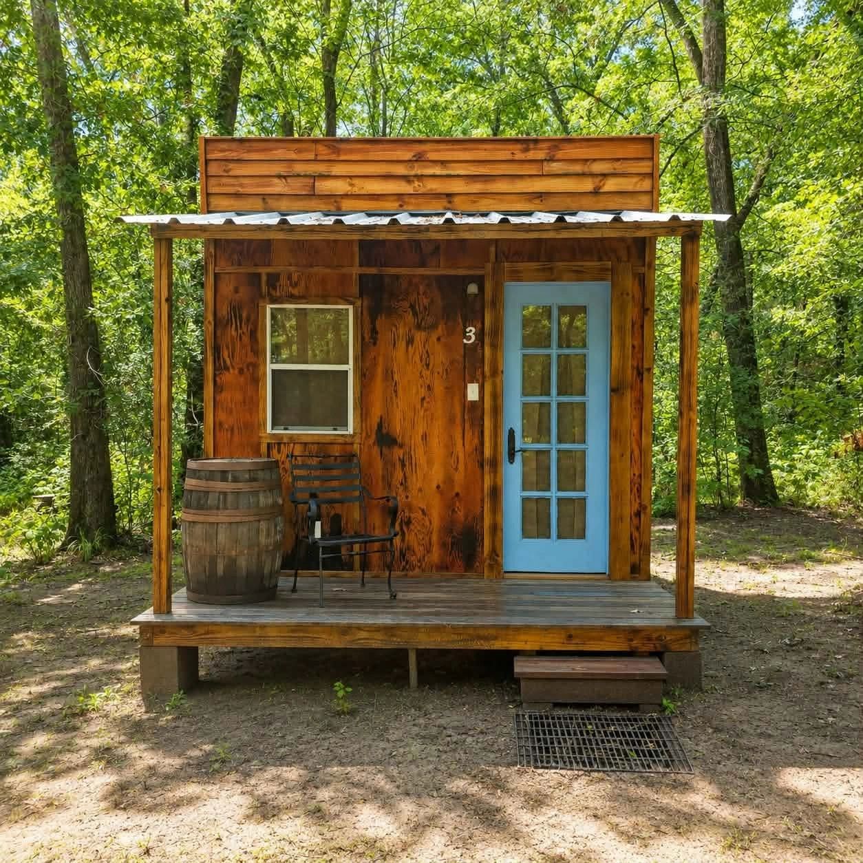 Charming cabin with blue door