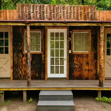 Private Cabin #5 exterior — rustic wooden cabin entrance with porch