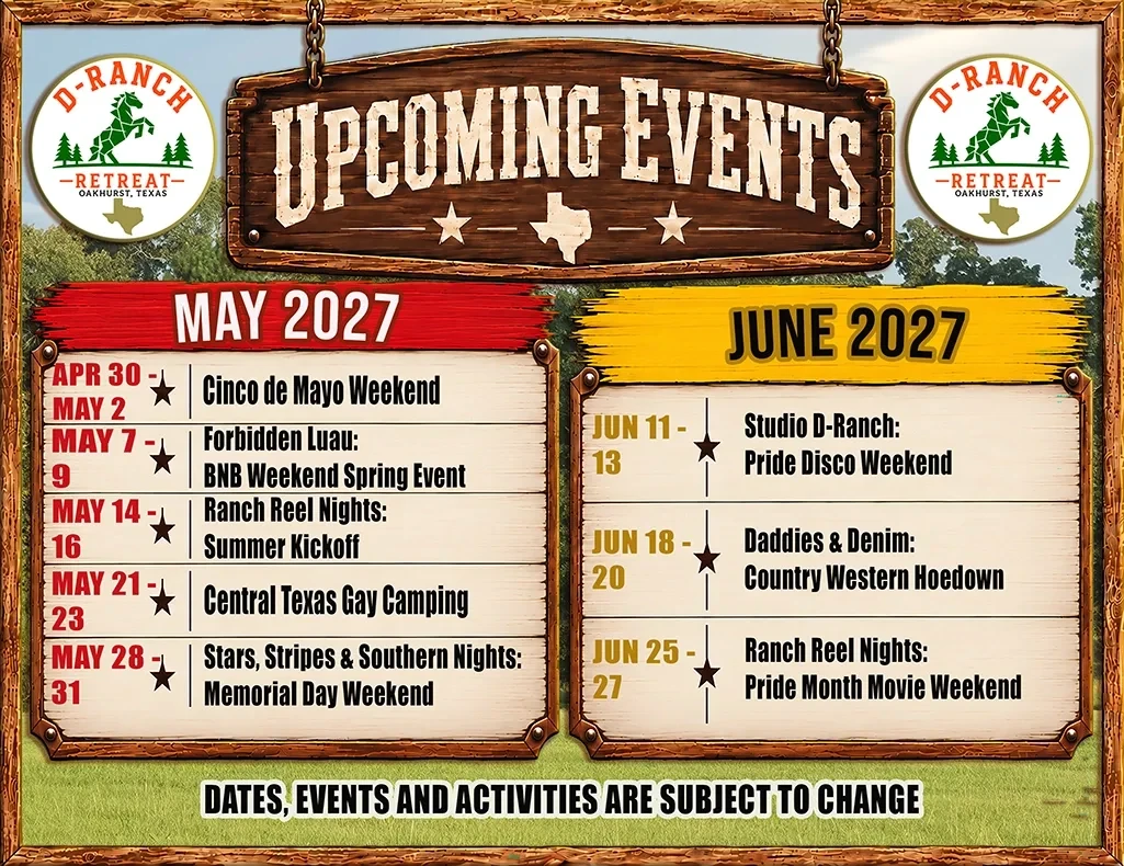 D-Ranch Retreat events calendar — May and June 2027